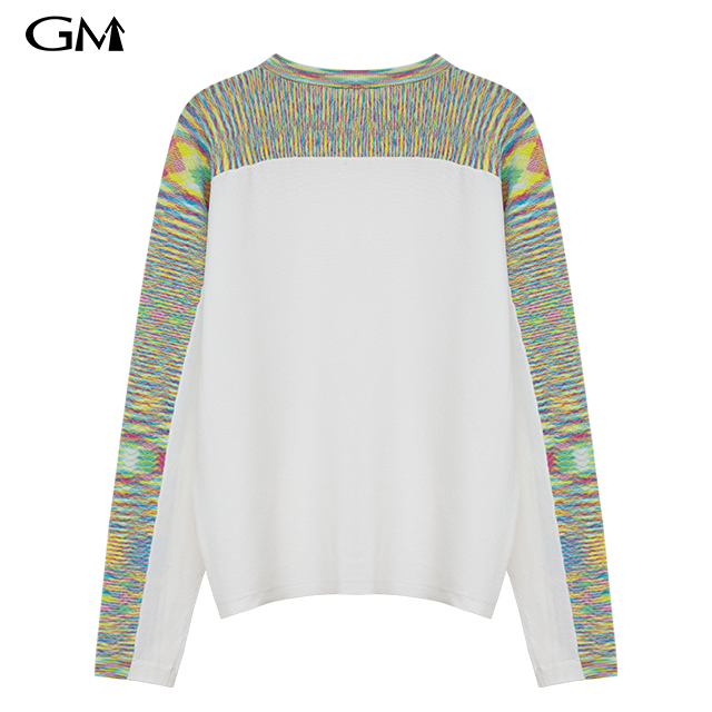 New colored striped patchwork round neck knit top