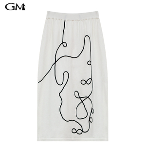 Fashionable abstract line solid color knitted skirt