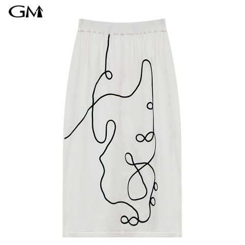 Fashionable abstract line solid color knitted skirt