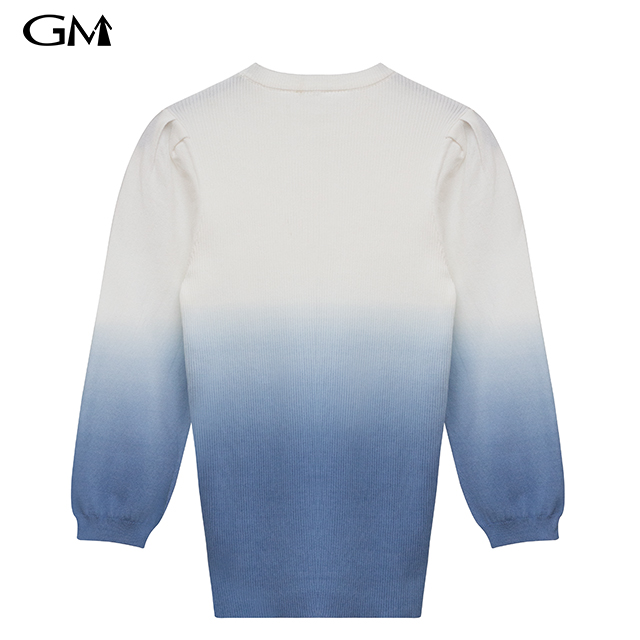 Fashion round neck blue white gradient knit top