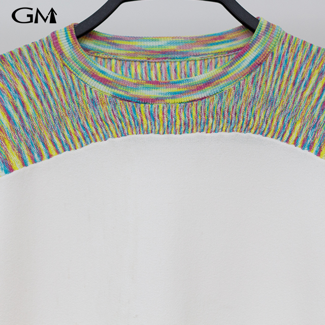 New colored striped patchwork round neck knit top