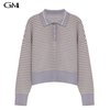 Fashionable lady lapel striped knit top