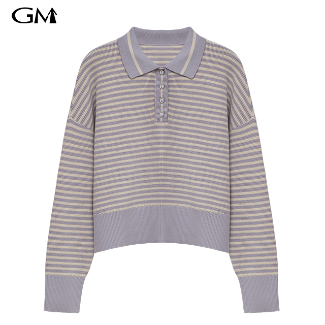 Fashionable lady lapel striped knit top