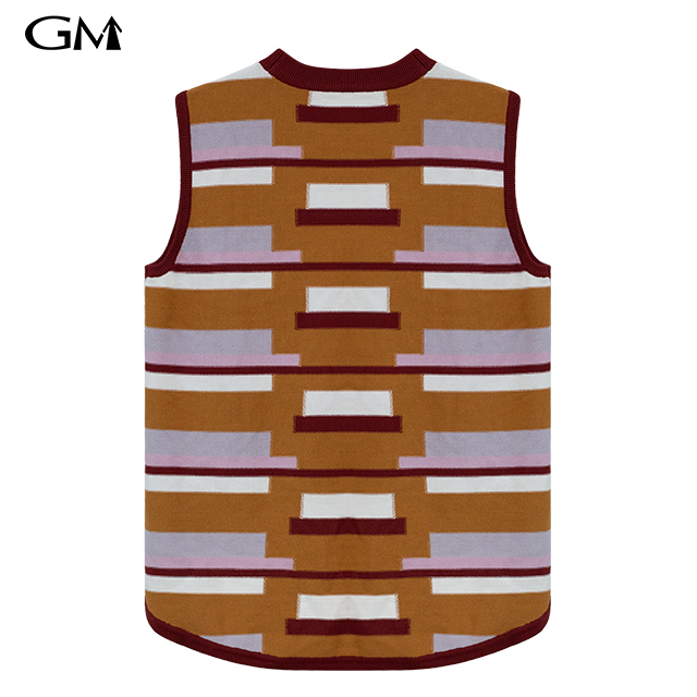 Fashion Stripe Contrast Round Neck Pullover Knit Tank Top