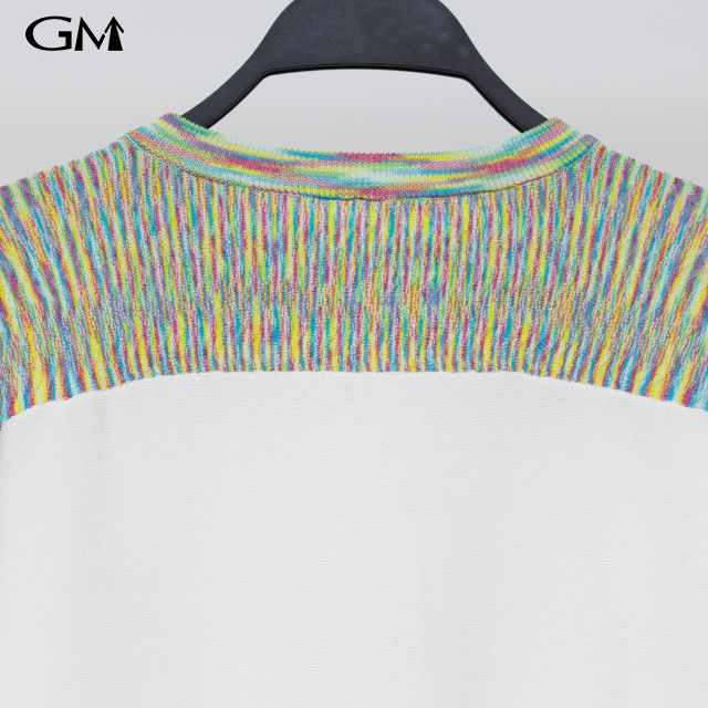 New colored striped patchwork round neck knit top