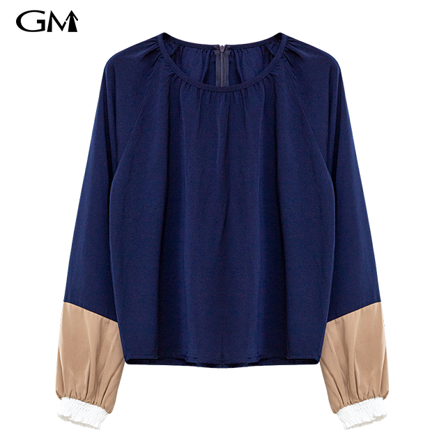 Fashion round neck solid color pullover top