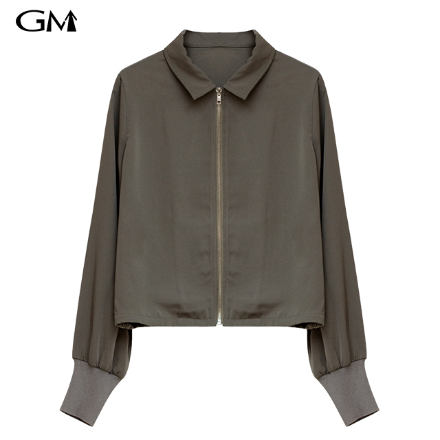 Fashionable women's solid color zippered lapel jacket