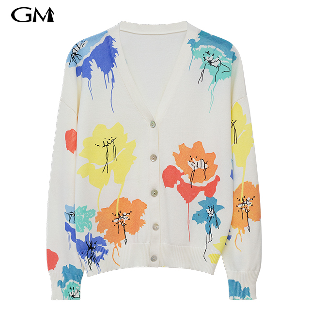 New floral printed knitted cardigan jacket