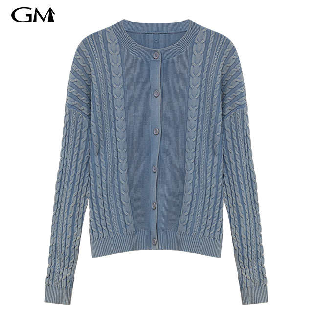 New round neck worn-out knitted cardigan jacket