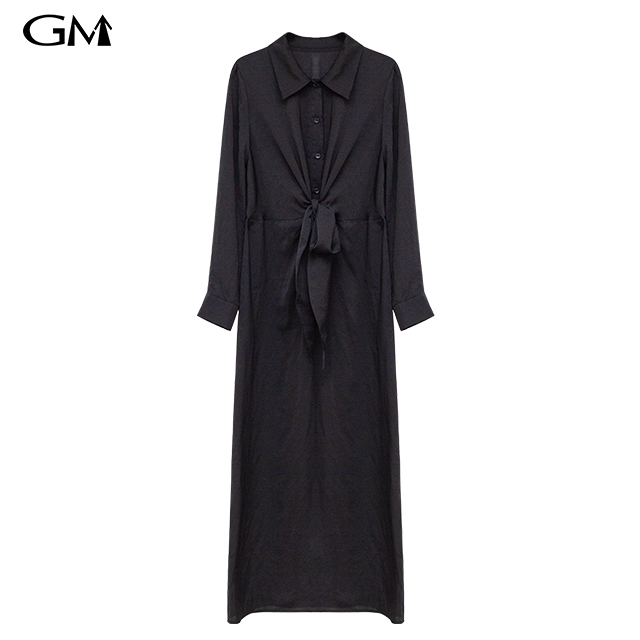 Elegant lapel single breasted waistband dress
