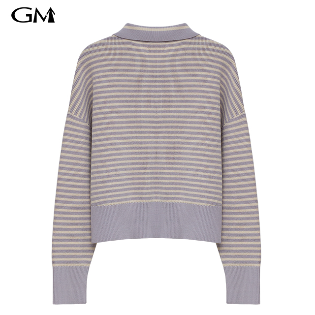 Fashionable lady lapel striped knit top