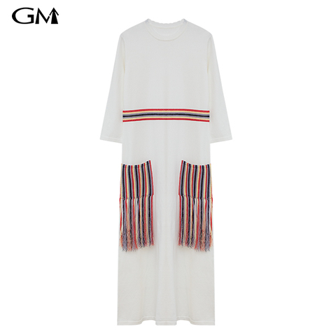 New white crochet tassel patchwork knit dress