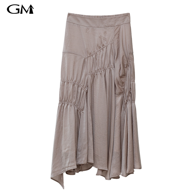 New high waisted mid length slim pleated A-line skirt