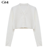 Fashionable white V-neck short knit cardigan jacket