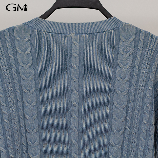 New round neck worn-out knitted cardigan jacket