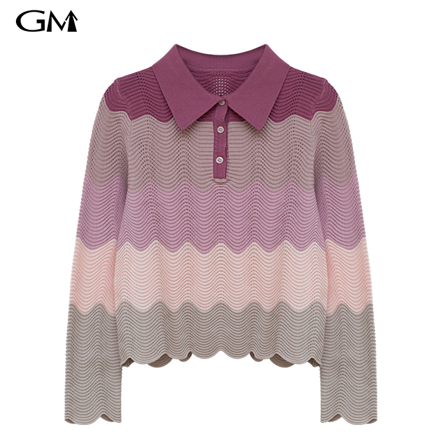 Autumn New Contrast Wave Knit Top