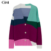 Fashionable large V-neck contrast knit cardigan jacket