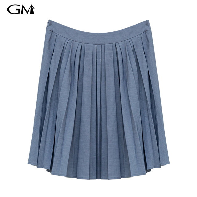 Fashion High Waist Slim Solid Color Pleated Skirt