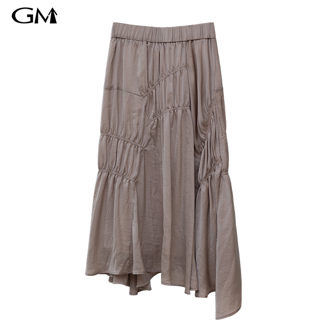 New high waisted mid length slim pleated A-line skirt