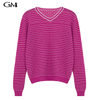 Fashion V-neck striped rose knit top