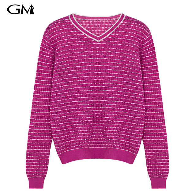 Fashion V-neck striped rose knit top