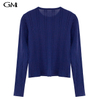 Fashion blue striped round neck knitted cardigan