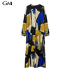 New niche printed round neck long sleeved loose fitting dress