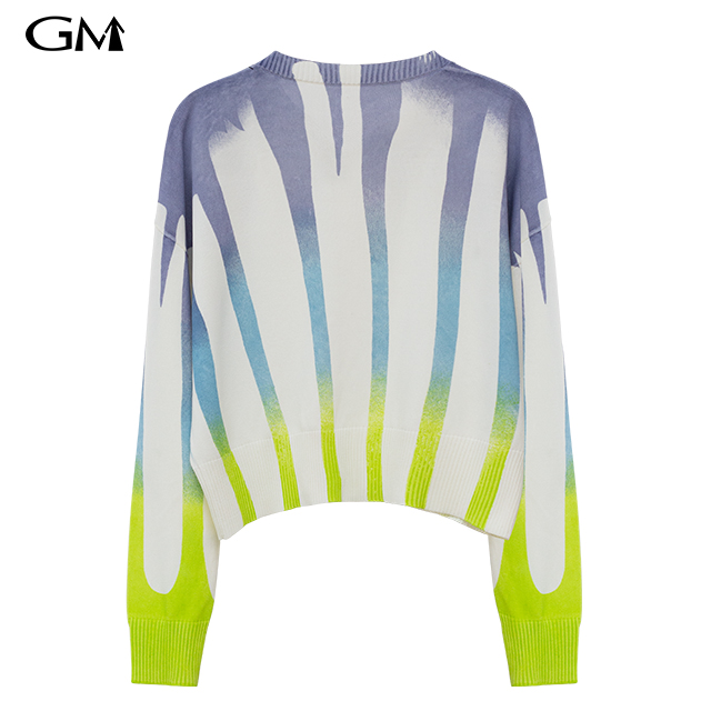 Fashion New Round Neck Colorful Printed Knitted Top