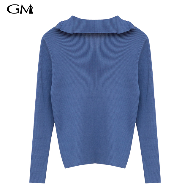 Autumn New Contrast Polo Zip Knit Top