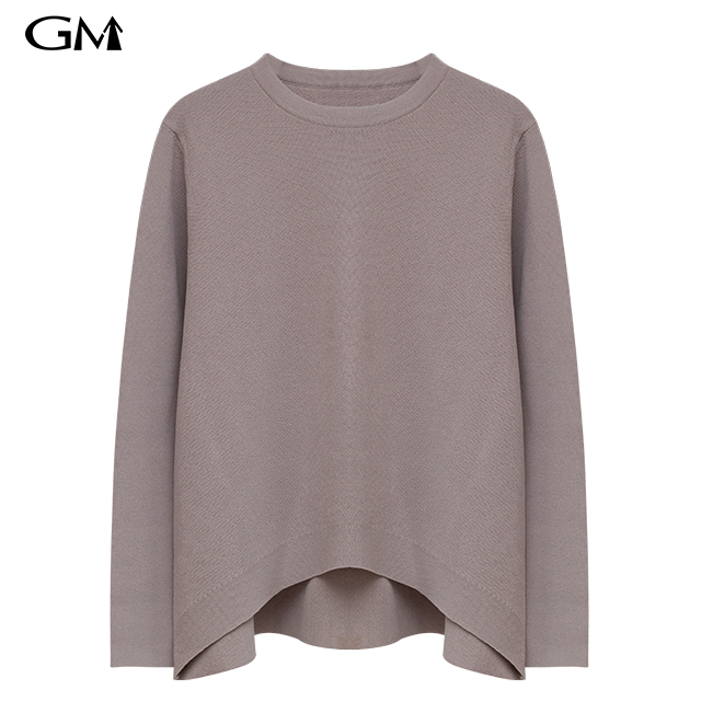 New Solid Front Short Back Round Neck Long Knit Top