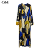 New niche printed round neck long sleeved loose fitting dress