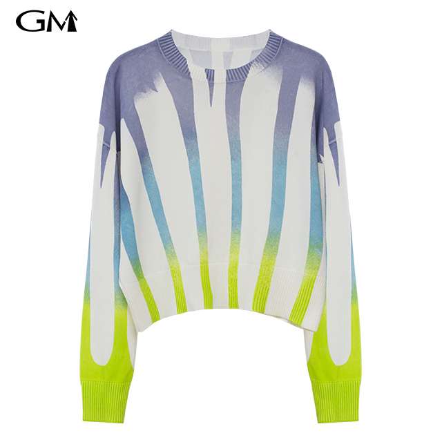 Fashion New Round Neck Colorful Printed Knitted Top