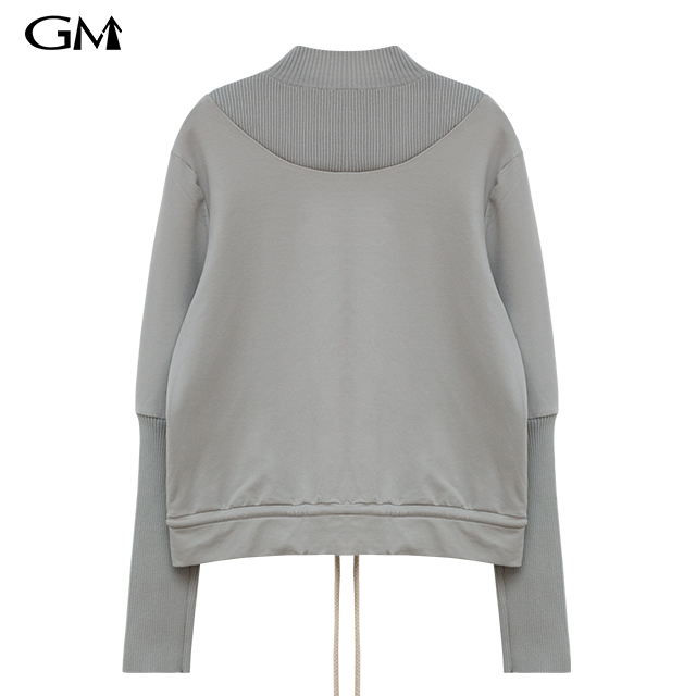 Stylish and minimalist knit patchwork round neck top