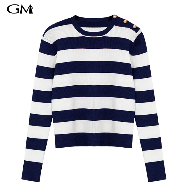 Fashion striped round neck knitted pullover top