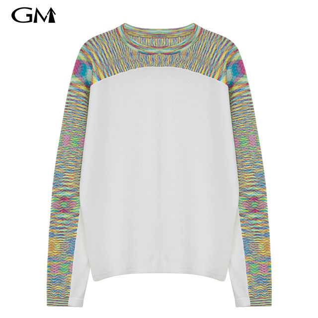 New colored striped patchwork round neck knit top