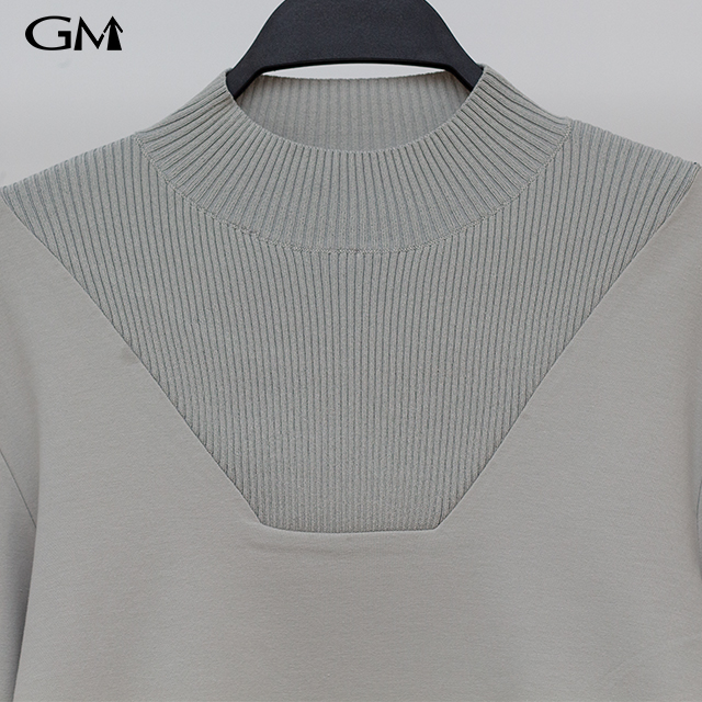 Stylish and minimalist knit patchwork round neck top