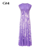 Fashionable round neck abstract printed purple dress