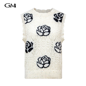 New Rose Printed Hollow Knitted Tank Top