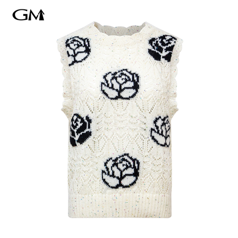 New Rose Printed Hollow Knitted Tank Top