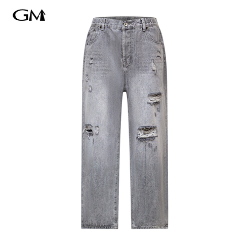 New perforated straight leg long jeans