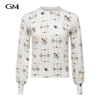 Fashionable floral print round neck knitted top