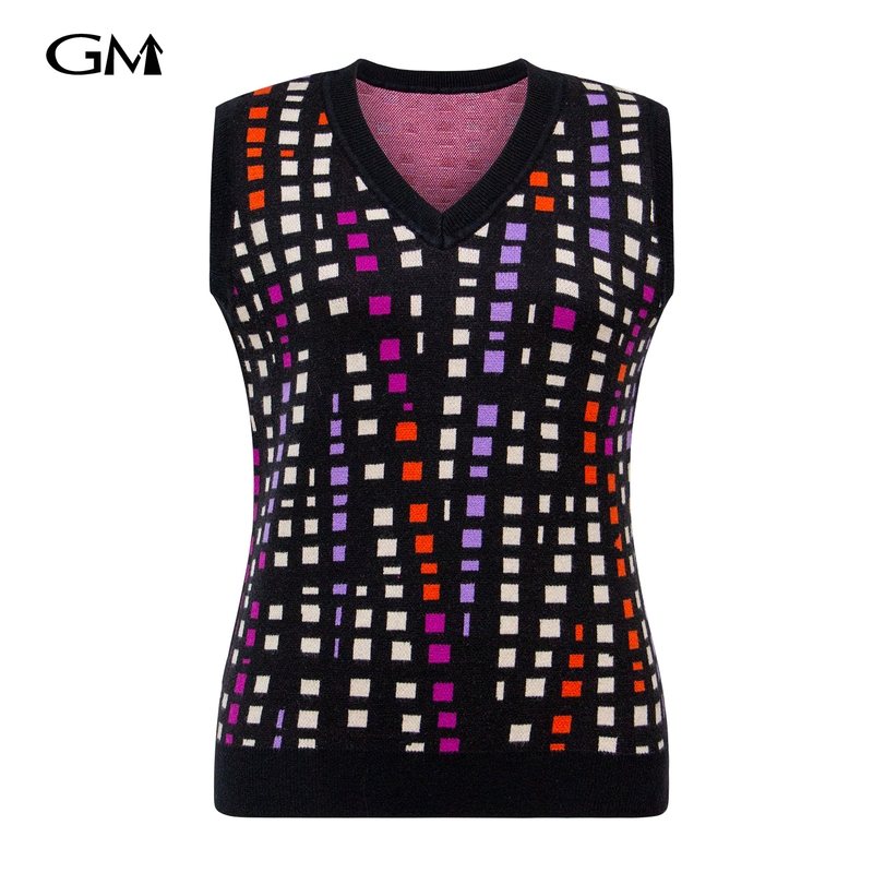 Fashionable V-neck plaid printed knitted vest