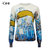 New round neck illustration printed knitted top