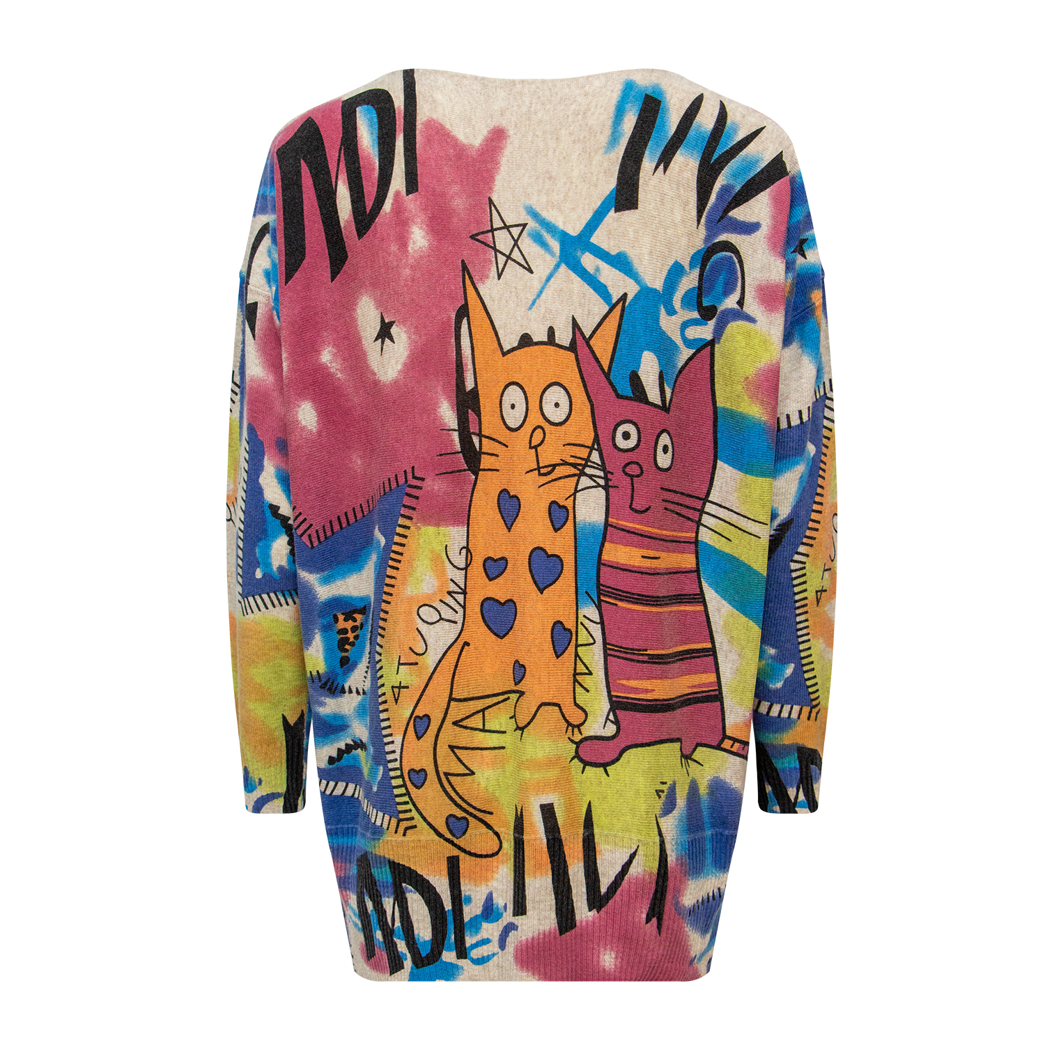 New Cat Illustration Printed Knitwear