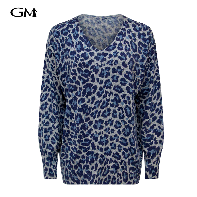 New Blue Leopard Print Knitwear