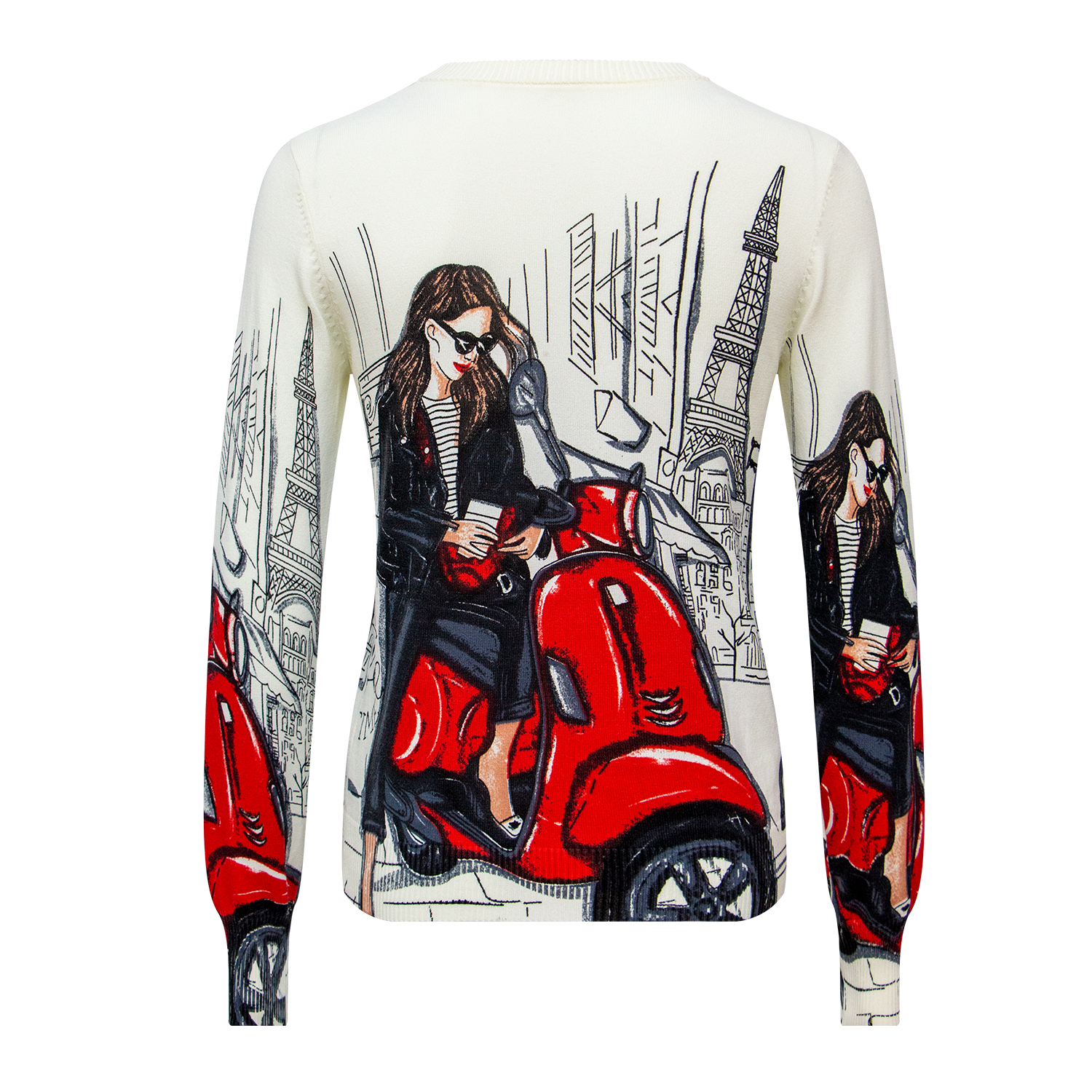 Fashion motorcycle girl printed knitted top