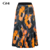 Fashionable tie dye patchwork printed high waisted pleated skirt