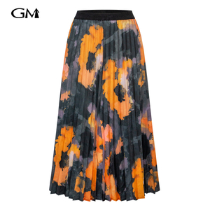 Fashionable tie dye patchwork printed high waisted pleated skirt