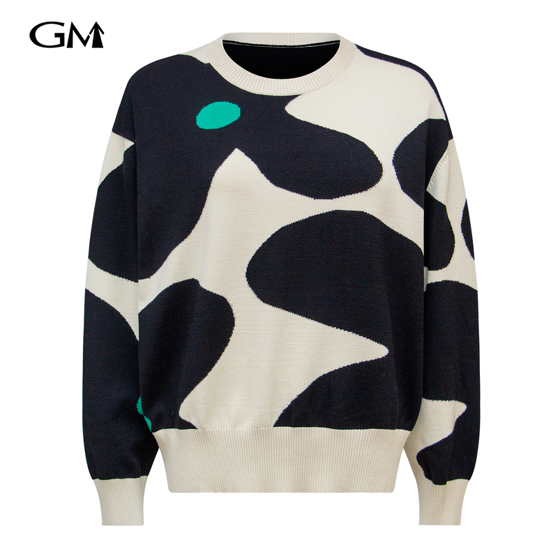 Fashionable abstract printed knit sweater