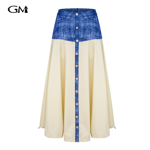 Fashionable and versatile denim patchwork skirt